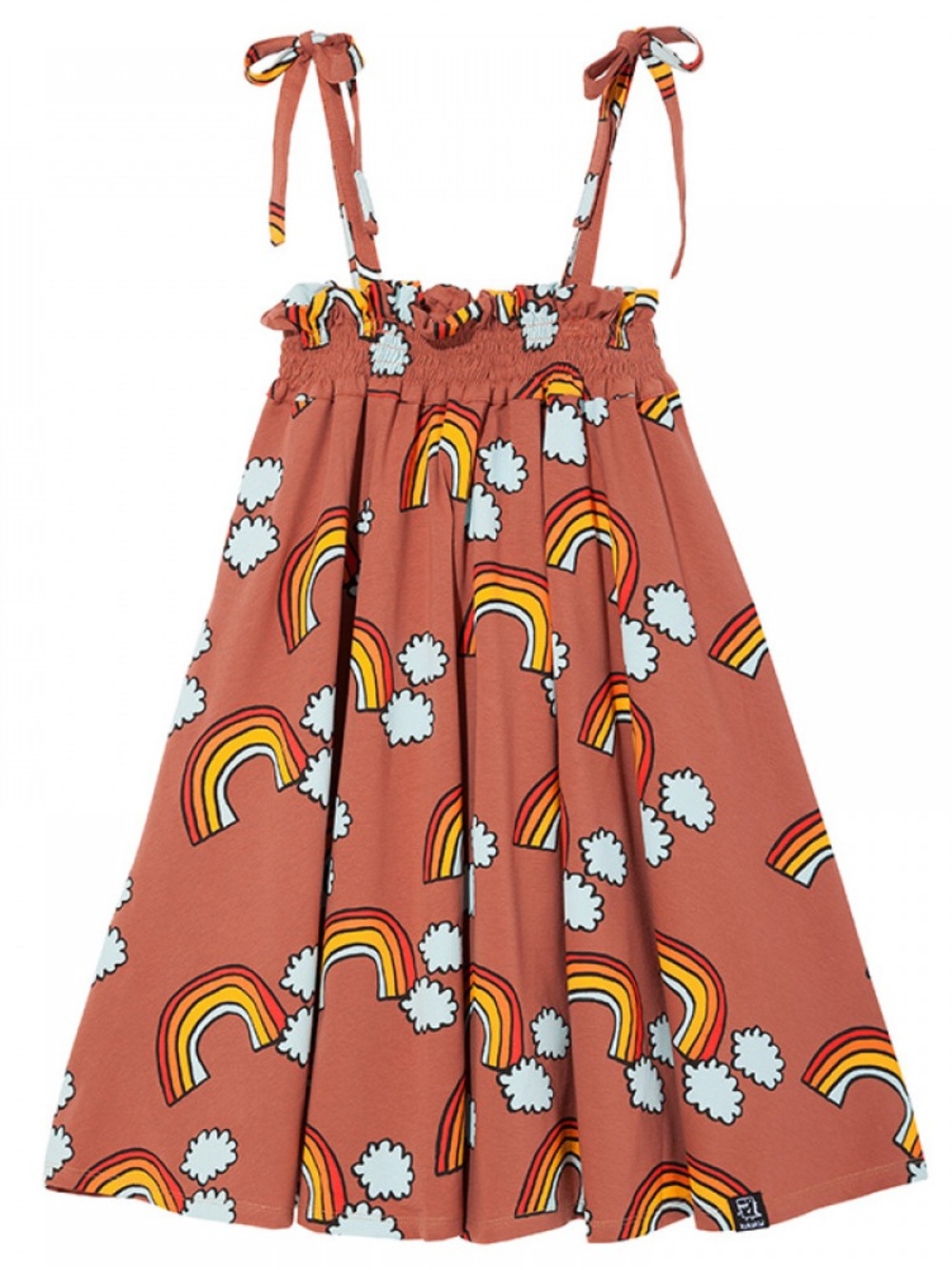 Kukukid Girls' Rust Rainbow Print Sundress with Tie Straps